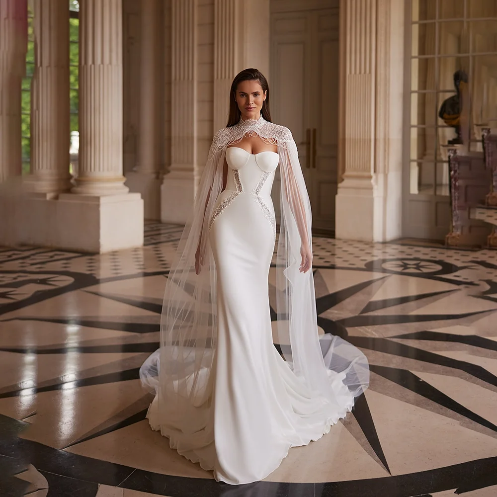 

Beach Customized Strapless Mermaid Satin Sleeveless Simple Open Back Elegant Bridal Dresses 2025 Floor Length Vestidos De Novia