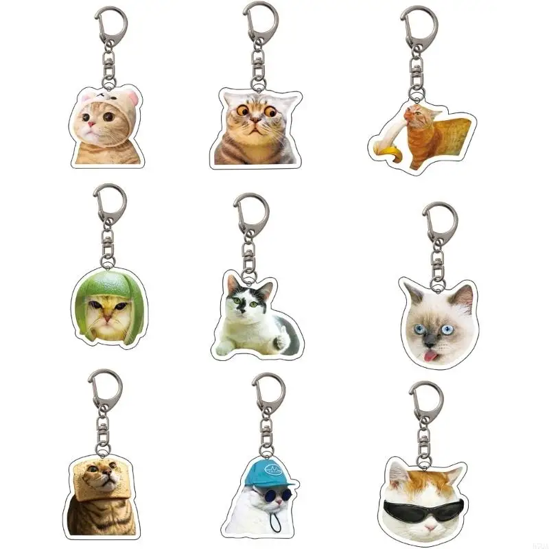 57QA Cute Cat Head Expression Acrylic Keychain Fun Cartoon Charm for Keys and Bags Suitable for Various Occasion