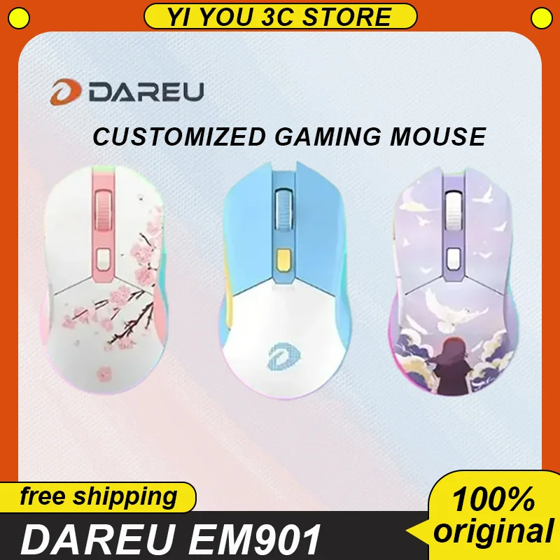 

Dareu Em901 Wireless Mouse RGB 2-Mode Gaming Mouse Air PAW3395 Sensor Base Low Latency Charging PC Laptop Office Accessories