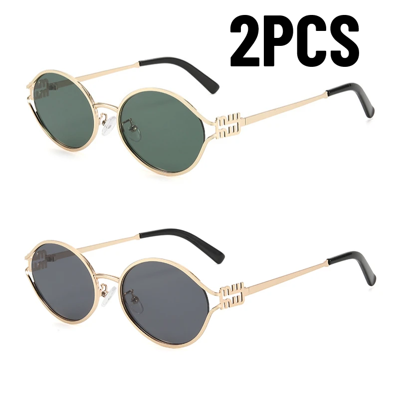 1-2 STKS Nieuwe Mode Merk Zonnebril Retro Kleine Frame Vrouw Man Metalen Cat Eye Bril Shades UV Bescherming Zonnebril met Doos