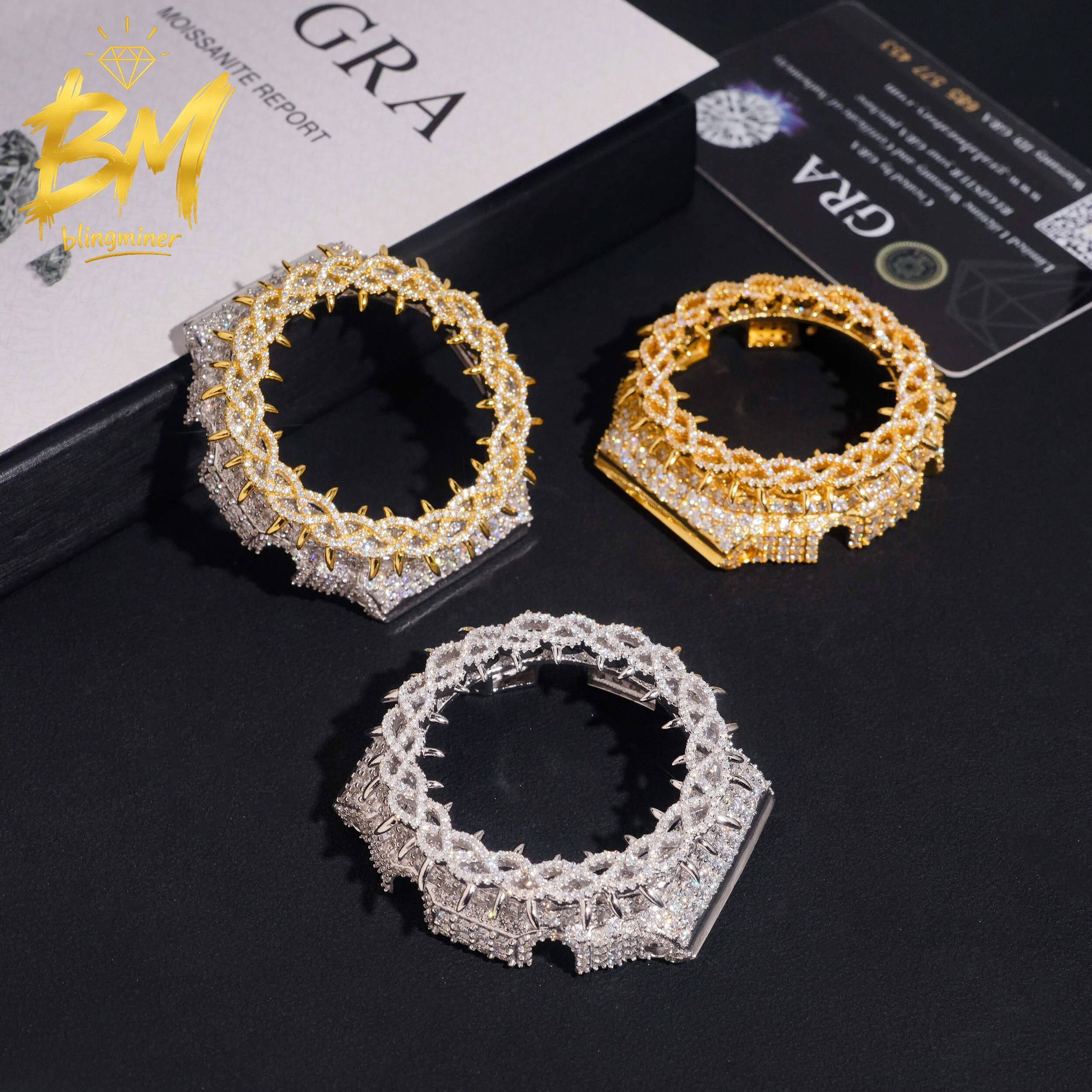 Blingminer CAS** GA2100 VVS Moissanite Watch Case  Brass Can Pass Diamonds Tester With GRA Wrist Diamonds Case Free Shipping