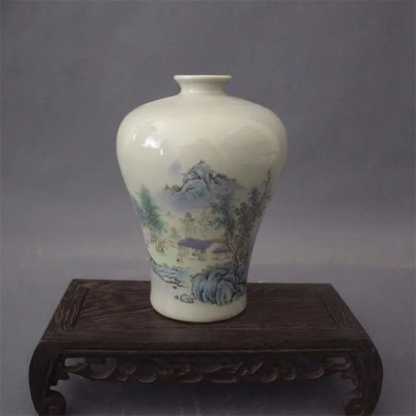 Landscape Mountain Tree Patterned Vase Home Decoration Retro Old Collection Antique