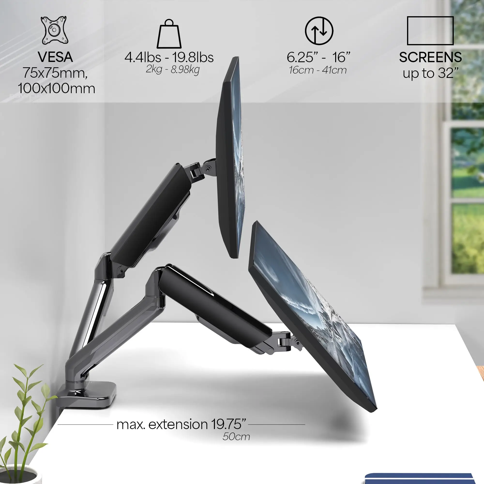 Dual Monitor Bracket for 14-32in Ergonomic Adjustable Dual Screen Stand Protect Cervical Computer Heighten Shelf Load 2-9kg