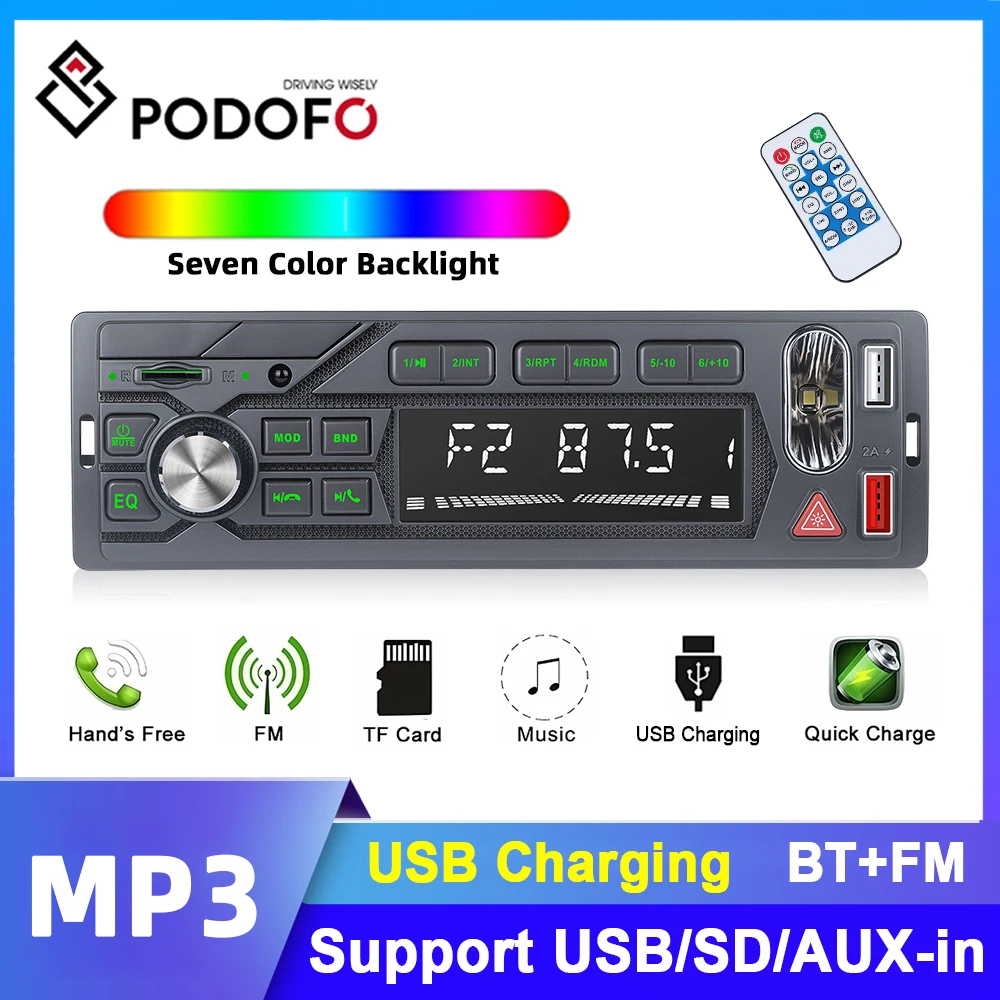 

Универсальный Автомагнитола Podofo, стерео-система с MP3-плеером, Bluetooth, FM-радио, USB/SD/AUX, Типоразмер 1 din