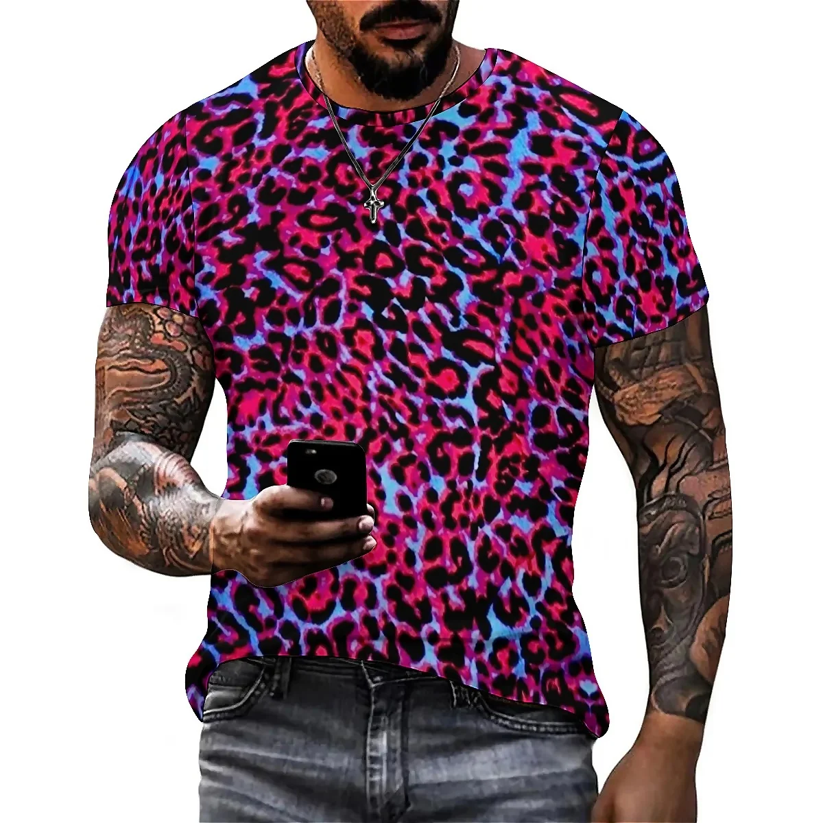

Daily Wear Loose Retro Design Men's 3D Printed Short-Sleeve T-Shirt - Shirt Style, Couple Outfit
