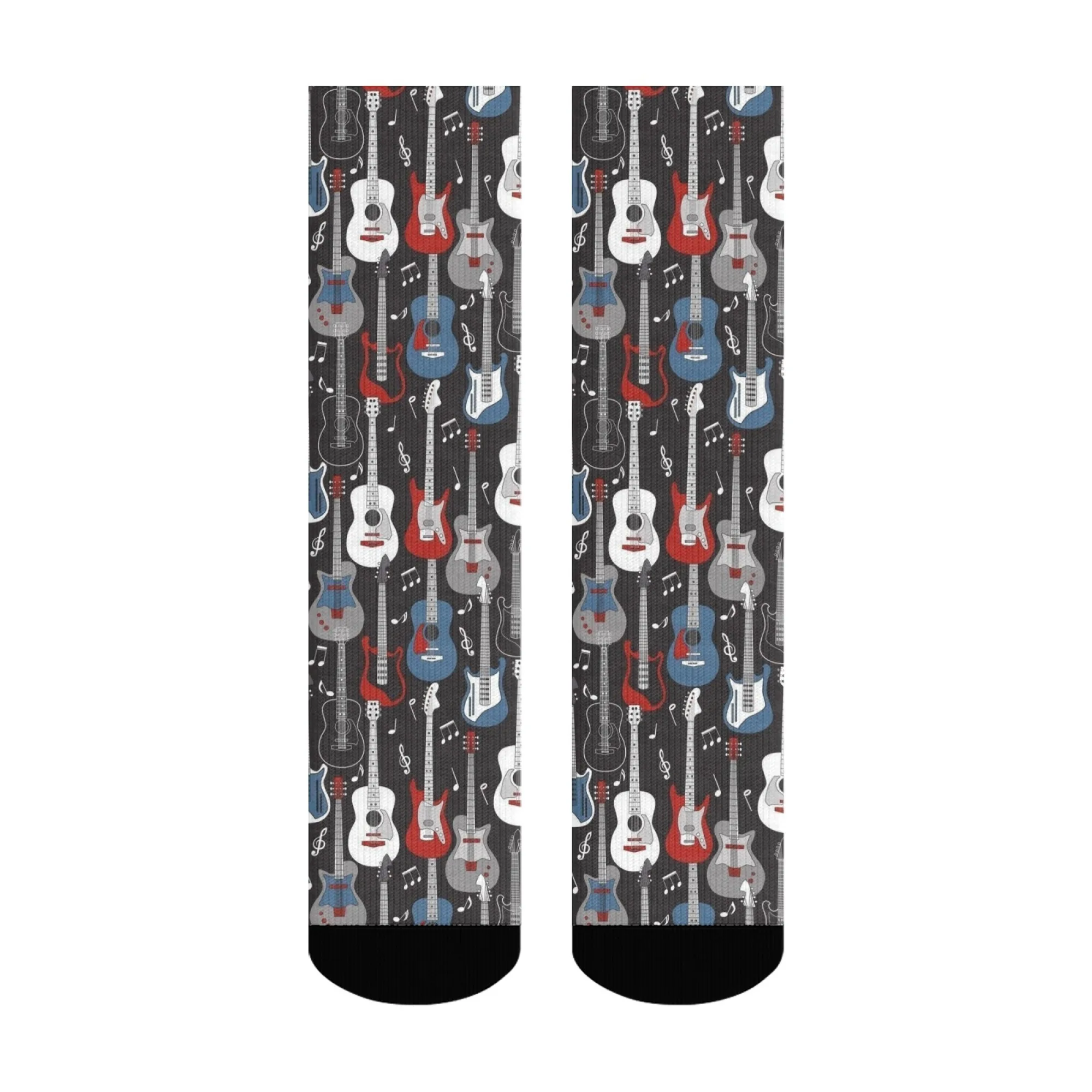 جوارب جرافيك جيتار للرجال باللون الأسود لمحبي الموسيقى بطول منتصف الساق مع تصميم جيتار كهربائي جريئة طراز فرقة الروك للهدايا