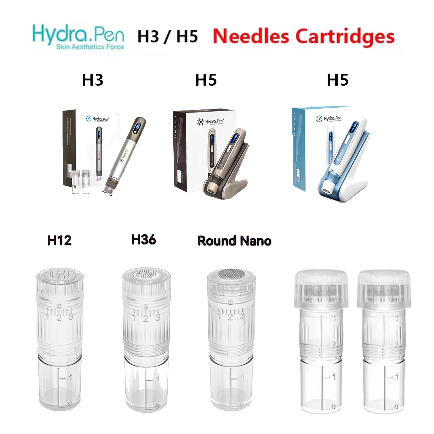 Cartuchos de Agujas para Hydra Pen H3 H5, Derma Pen, Microneedling, 12 y 36 Pines, Nano - Herramientas de Belleza