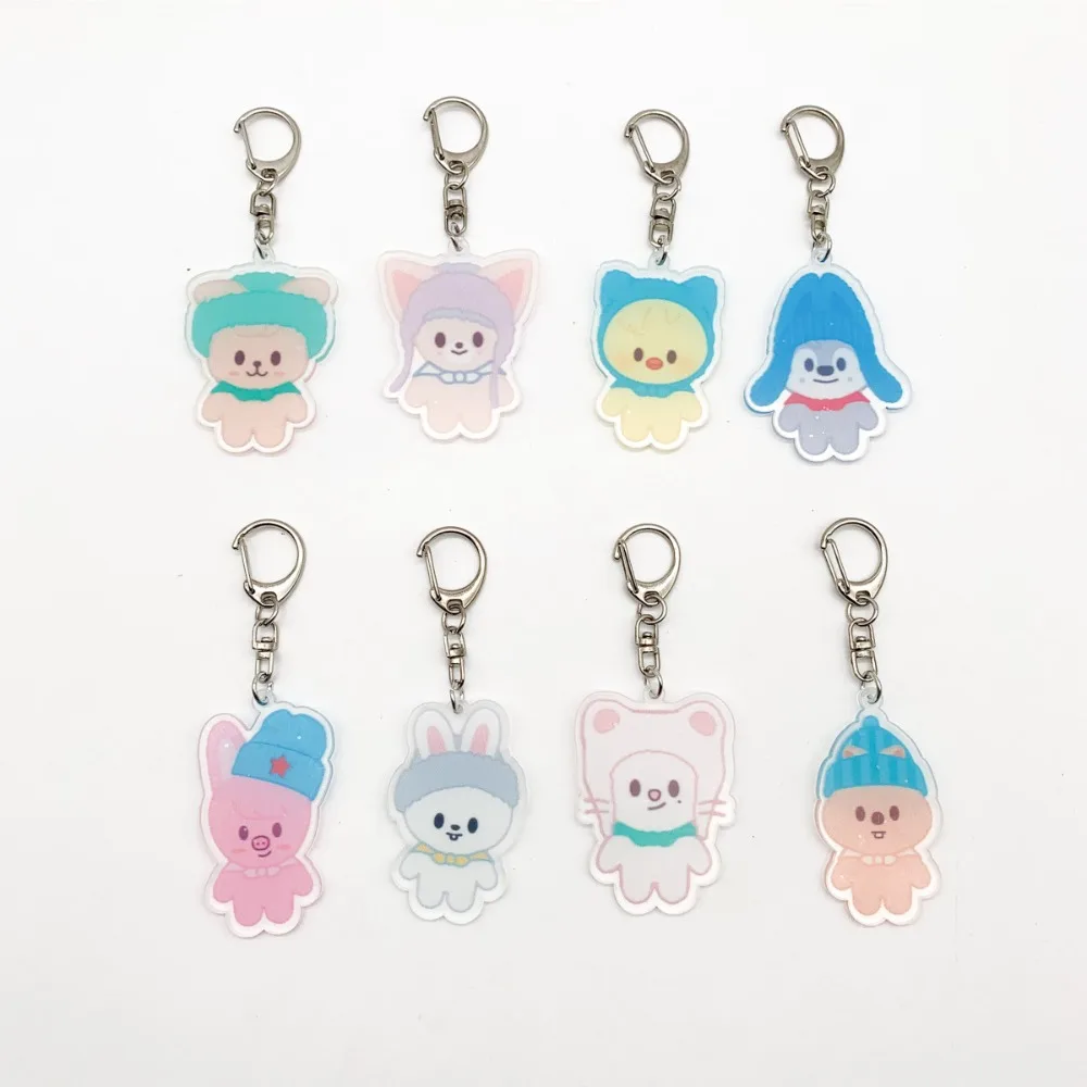 Kpop Group ATE Male Idol Cartoon Acrylic Keychain Hanging Pendant Keyring Backpack Felix Hyunjin Decorative Accessories Ornament