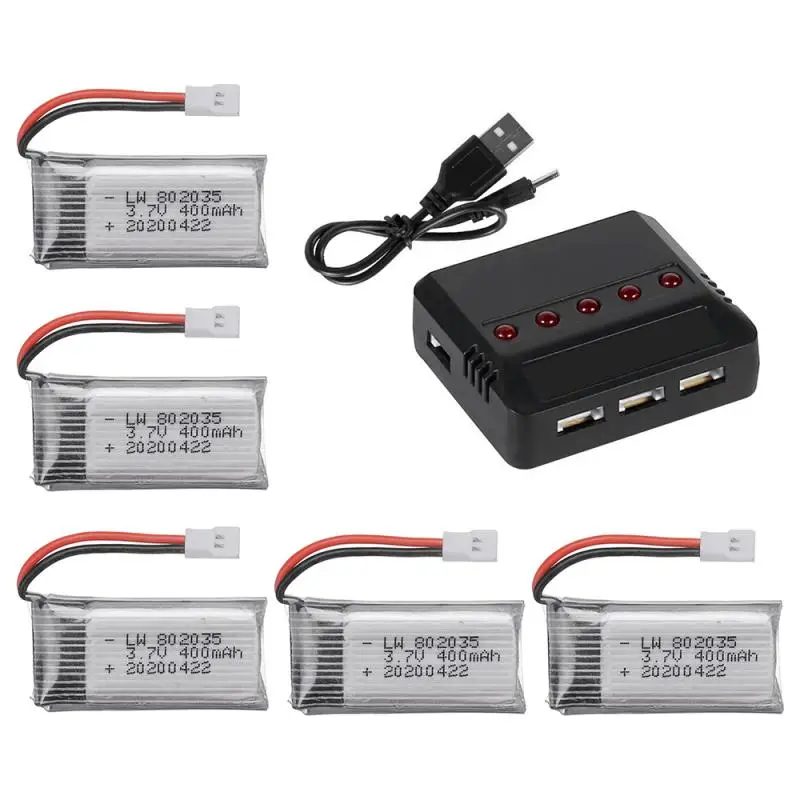 3.7V 400mAh Lipo Battery For X4 H107 H31 KY101 E33C E33 U816A V252 H6C RC Drone Spare Parts 3.7v 802035 Battery Charger Set