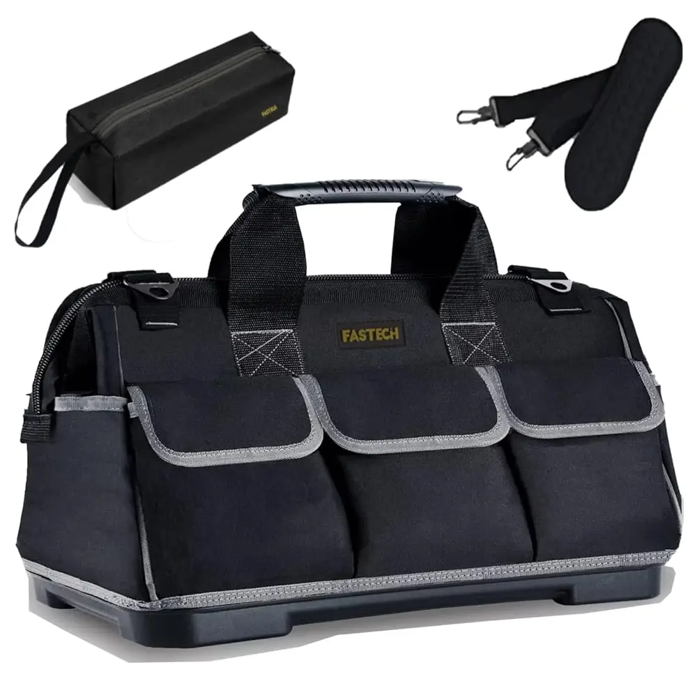 

20-Inch Wide Mouth Tool Bag With Water Proof Molded Base, Waterproof Tool Organizer Bag For Men With Adjustable Shoulder Strap