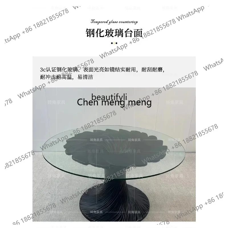 ss26 Crystal round Flowers Dining Table Light Luxury Transparent Resin Art Fiberglass round Table Tea Table