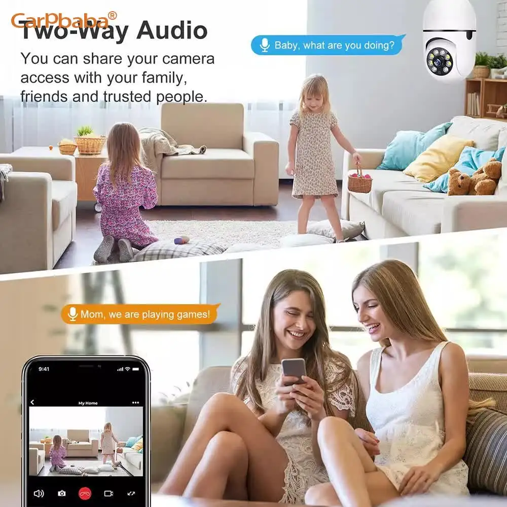 Carpbaba 1080P Wifi Bulb E27 Surveillance Camera Color Night Vision 360° Rotating Human Tracking Two-way Talk Smart Home