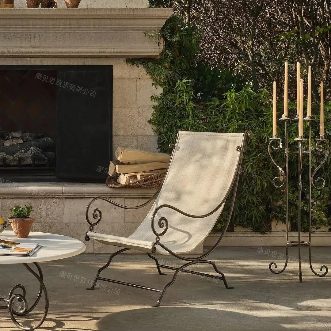 Outdoor wrought iron single sofa chair courtyard balcony leisure recliner B & B coffee shop open-air single chair