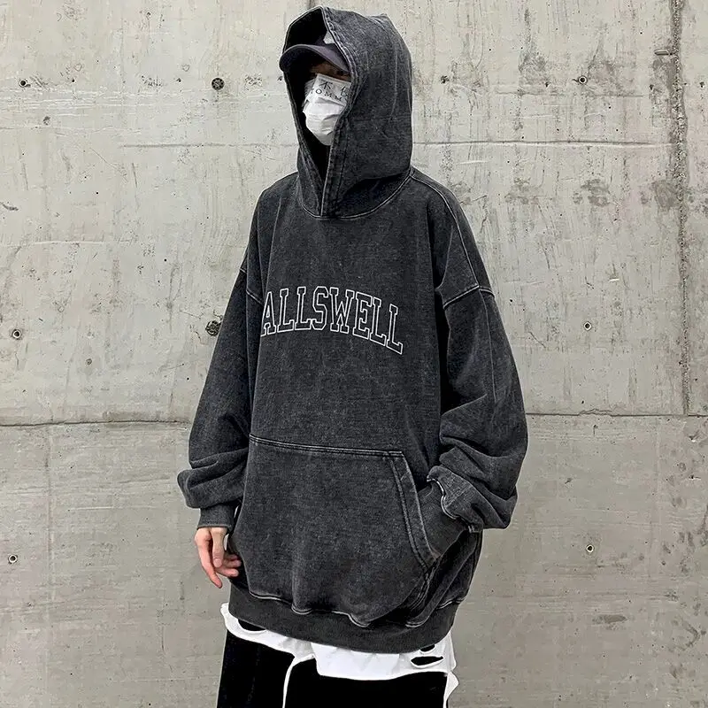 American Retro Hooded Sweatshirt for Men and Women Vintage Washed Loose Hoodie High Street Fashion Autumn Winter Hooded Tops