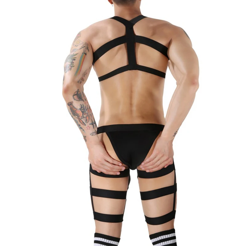 Conjunto de ropa interior Sexy para hombres y adultos, CLEVER-MENMOD de lencería con arnés BDSM, lencería exótica con cuello Halter, medias y