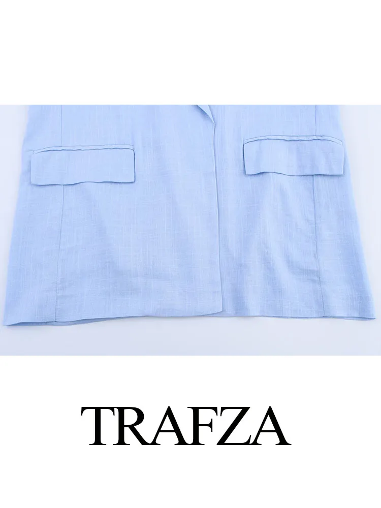 

TRAFZA Women Fashion Lapel Long Sleeves Single-Breasted Slim Blazers Top+Elegant Office Elastic Waist Pockets Casual Loose Suit