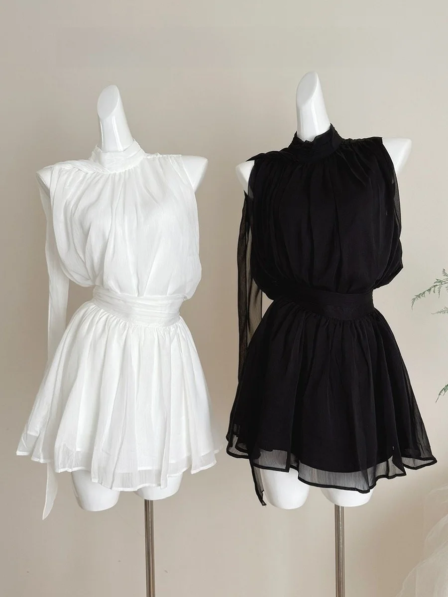

Moon Goddess Style Sash Hanging Neck Dress Women's Set High-End Feelings Skirt Half Set Polyester Fiber Summer Collection