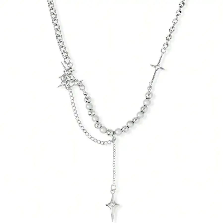 

Серебряное многослойное ожерелье с жемчужными бусинами и подвесками в виде звезд