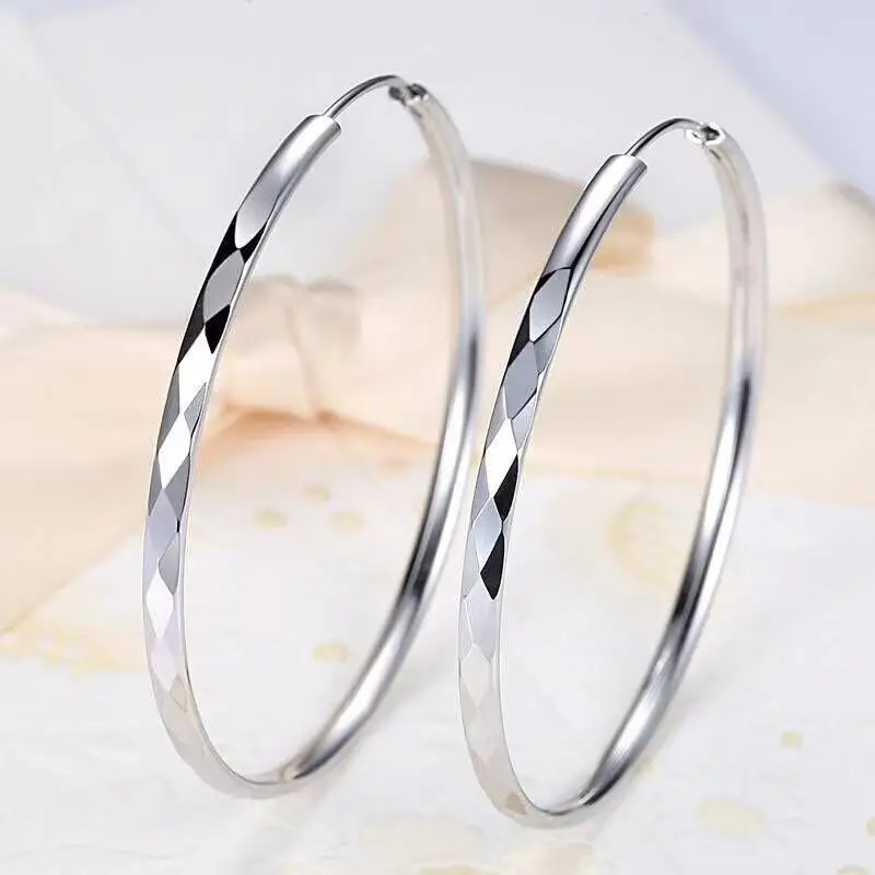 New Geometric Cartilage Hoop Earrings For Women Hypoallergenic Silver Color Trendy Glossy Big Earring Girls Jewelry Gifts