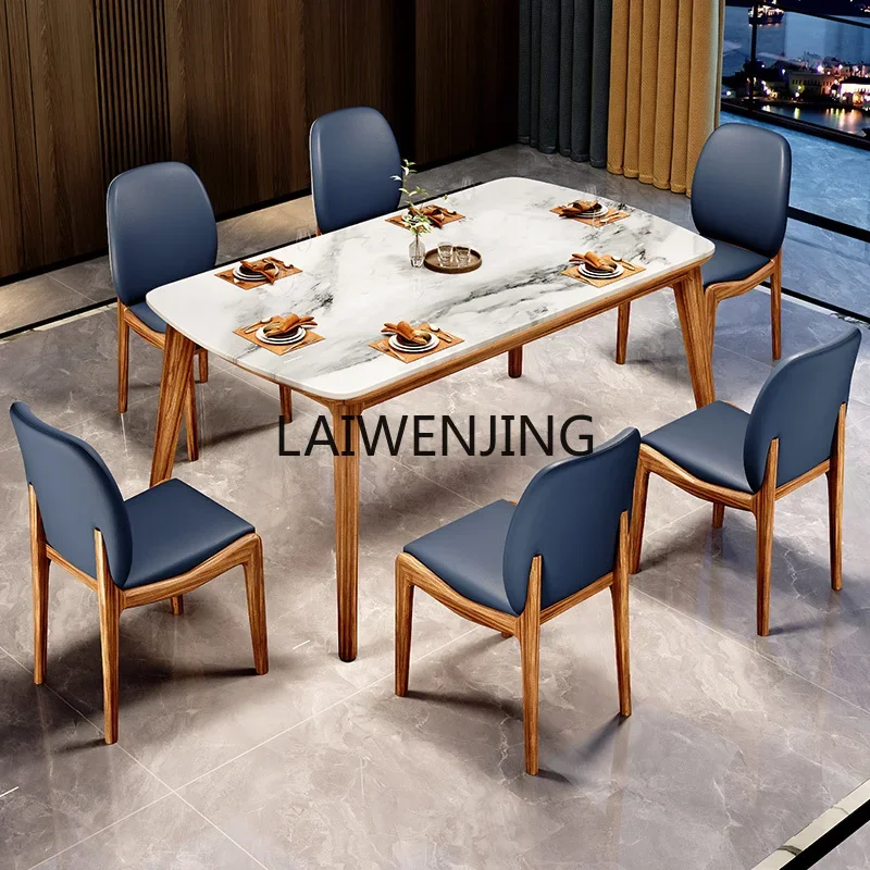 

HLZ ebony marble rectangular dining table and chair combination Nordic solid wood new dining table