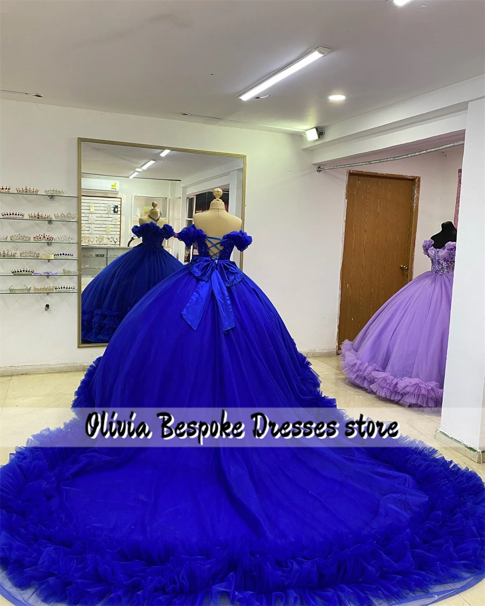 Chic King Blue Quinceanera ชุดลูกปัด Applique Ruched รถไฟ Ball Gown กับโบว์เม็กซิกันงานแต่งงาน vestidos de xv ปีที่กําหนดเอง