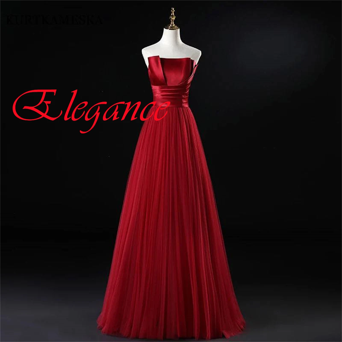 Personalizado clássico borgonha tule vestido de noite gracioso sem alças sem mangas rendas até voltar trem varredura vestidos de ocasião especial