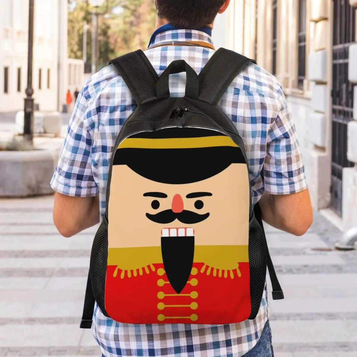 Cute Christmas Nutcracker Backpack para Homens e Mulheres, 3D Print, Xmas Holiday, College School, Travel Bags, Bookbag Fits, Laptop, Fits 15 "Laptop