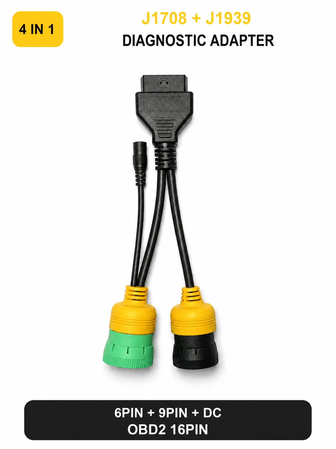 OBD2 16Pin Female to Green 9Pin Black 6Pin Truck Diagnostic Adapter Cable with DC Power Input