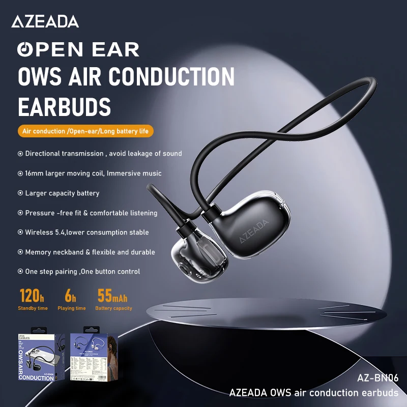 

Наушники Azeada OWS с воздушной проводимостью BN06, беспроводные спортивные Bluetooth-наушники с креплением на шею, открытая конструкция, Type-C