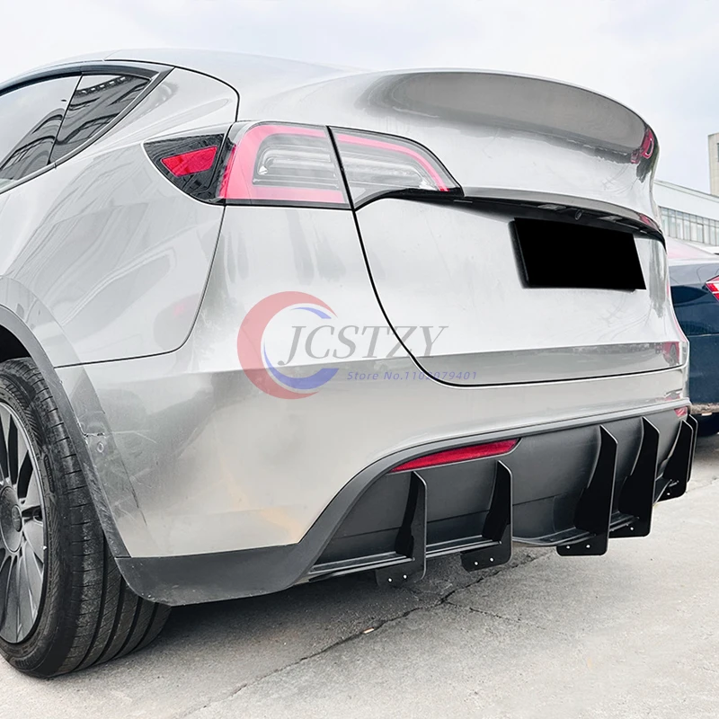 

Для Tesla Model Y 2021-2024: Задний бампер, диффузор, спойлер, накладка на бампер, обвес, черный карбон