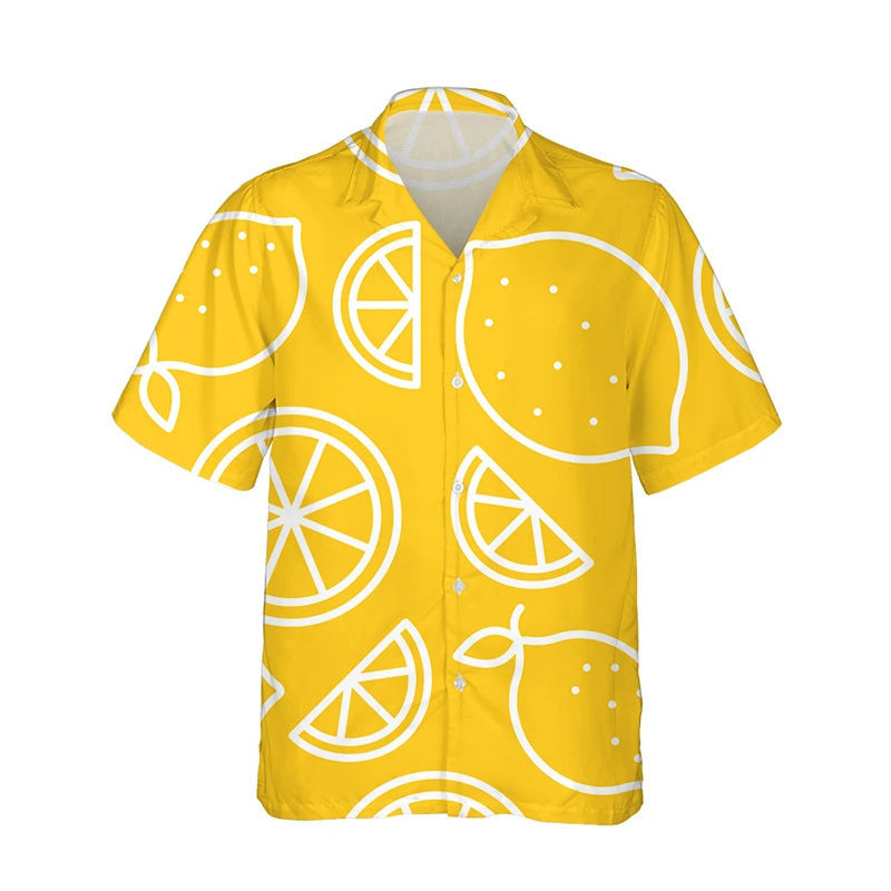 Fruit Pattern Hawaiian Shirts Lemon 3d Print Shirts Men Fashion Blouses Casual Beach Camisas Summer Men's Vocation Lapel Shirt