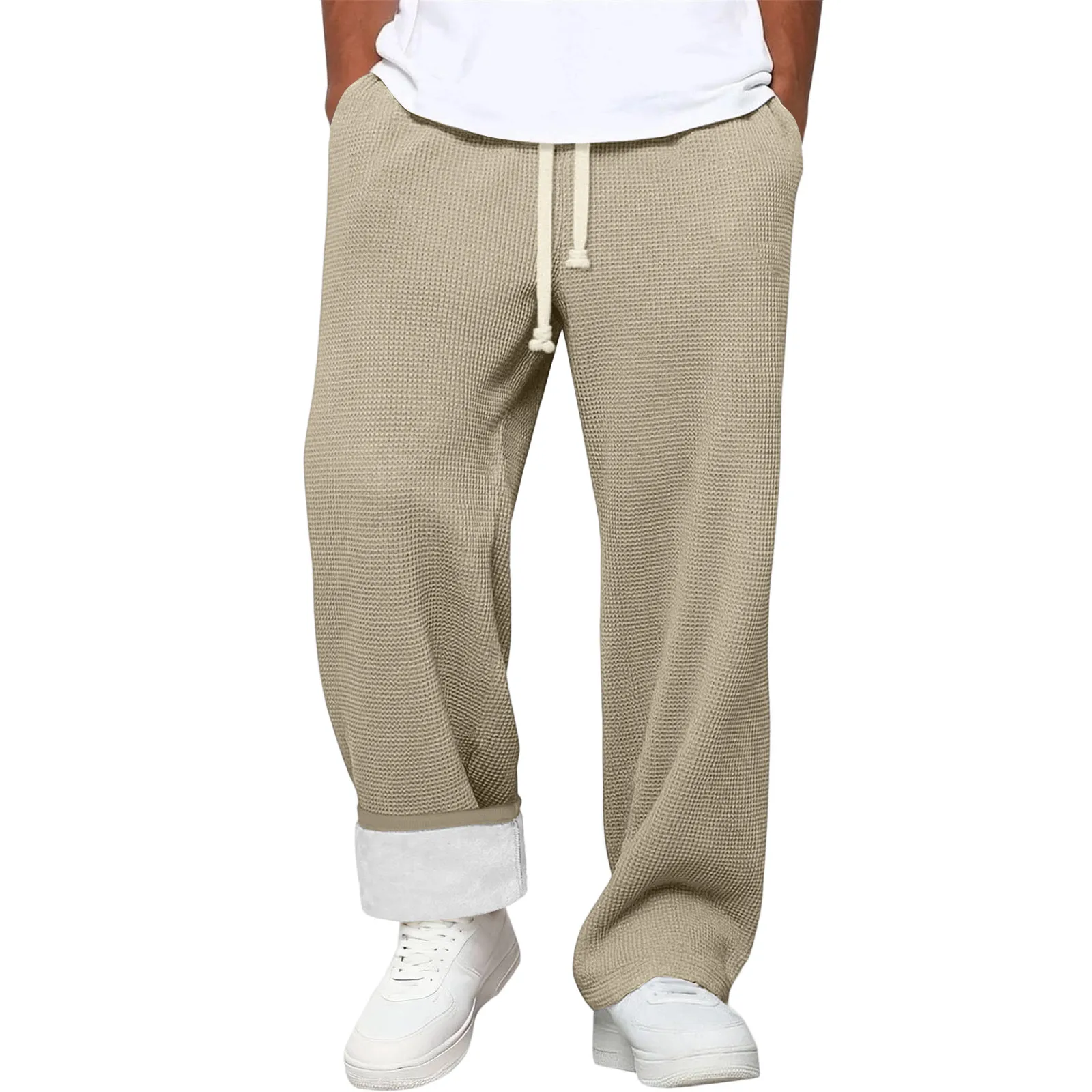 

Men'S Fleece-Lined Thickened Knit Casual Pants | Relaxed Fit With Elastic Waist & Drawstring For Daily Wear&Lounging Cargo Pants