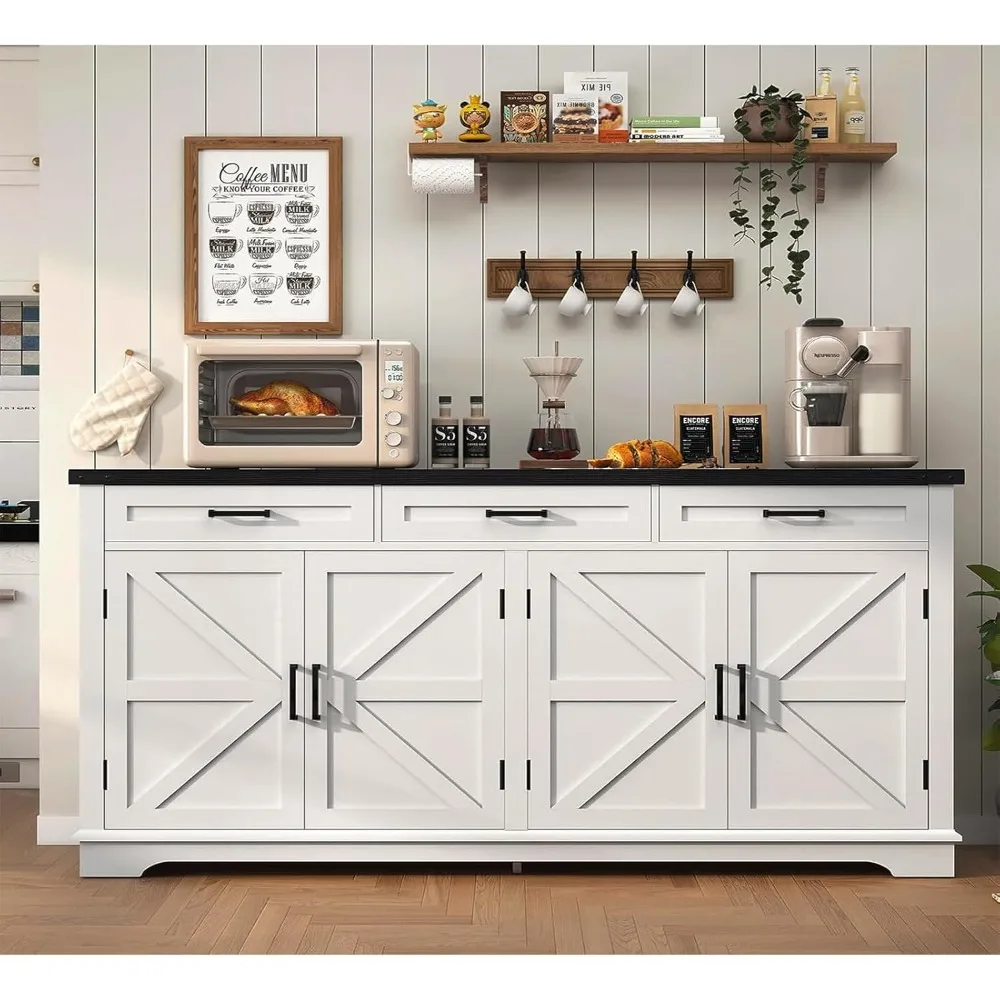 

63” Large Buffet Cabinet with 4 Doors and 3 Drawers, Farmhouse Buffet Sideboard Cabinet with Storage, Coffee Storage