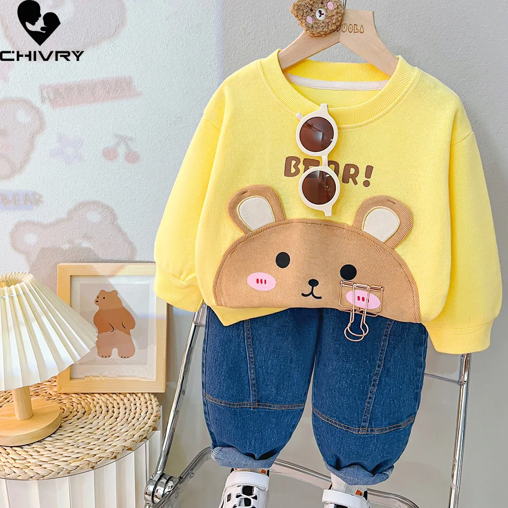 Neue Kinder Baby Herbst niedlichen Cartoon Tier Brief Pullover Sweatshirt Tops mit Jeans hosen Jungen Mädchen Mode Kleidung Sets