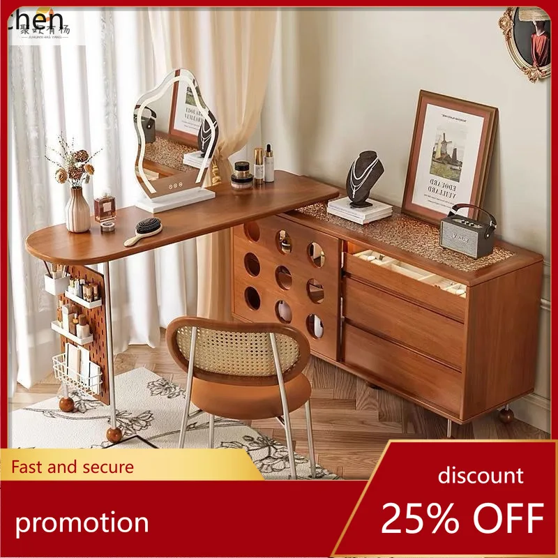 

HXL Extendable Vanity Table Makeup Mirror Chest Bedside Storage Corner Solid Wood Dressing Table