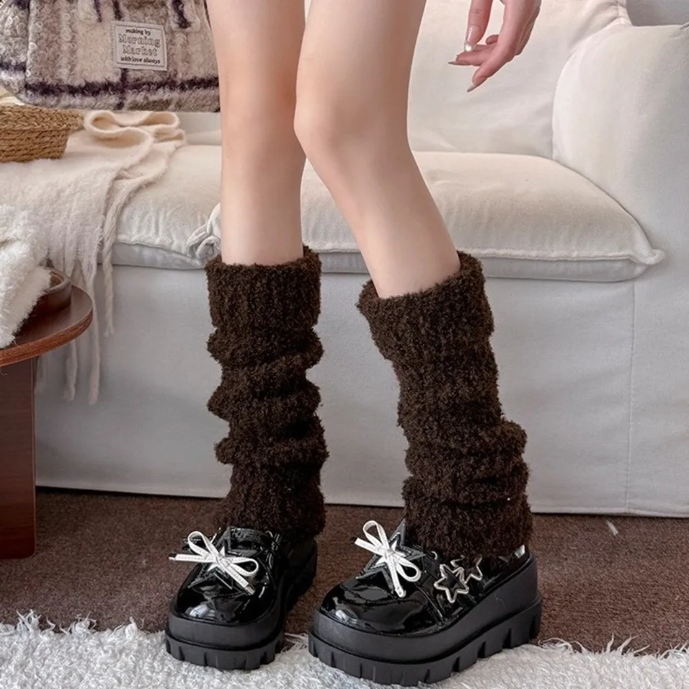 Thick Warm Knitted Leg Warmers Fleece Lining Turn-Cuff Design Wool Blend Leg Warmers Knitted Texture Stretchy Fabric