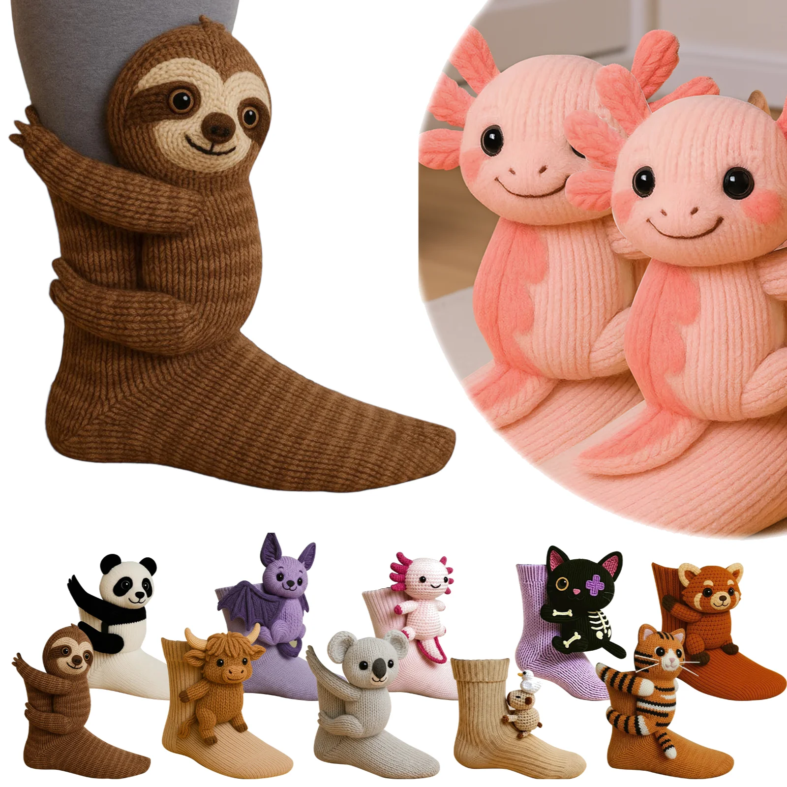 

Креативные 3D вязаные носки с животными, вязаные вручную двухслойные забавные носки, дышащие средние носки с защитой от пота для мужчин и женщин