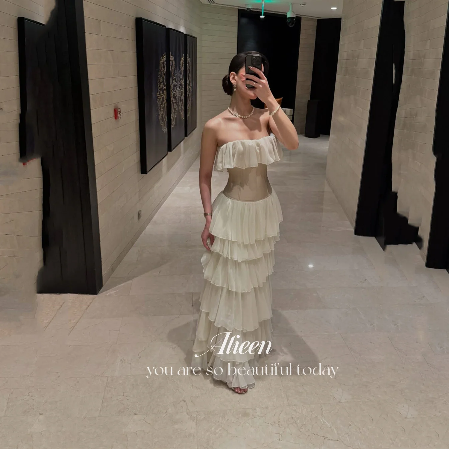 Aileen Women's Evening Dress Multi-layer Wedding Dresses for Parties Champagne Color فساتين سهرة Robes of Soirée Customized Prom