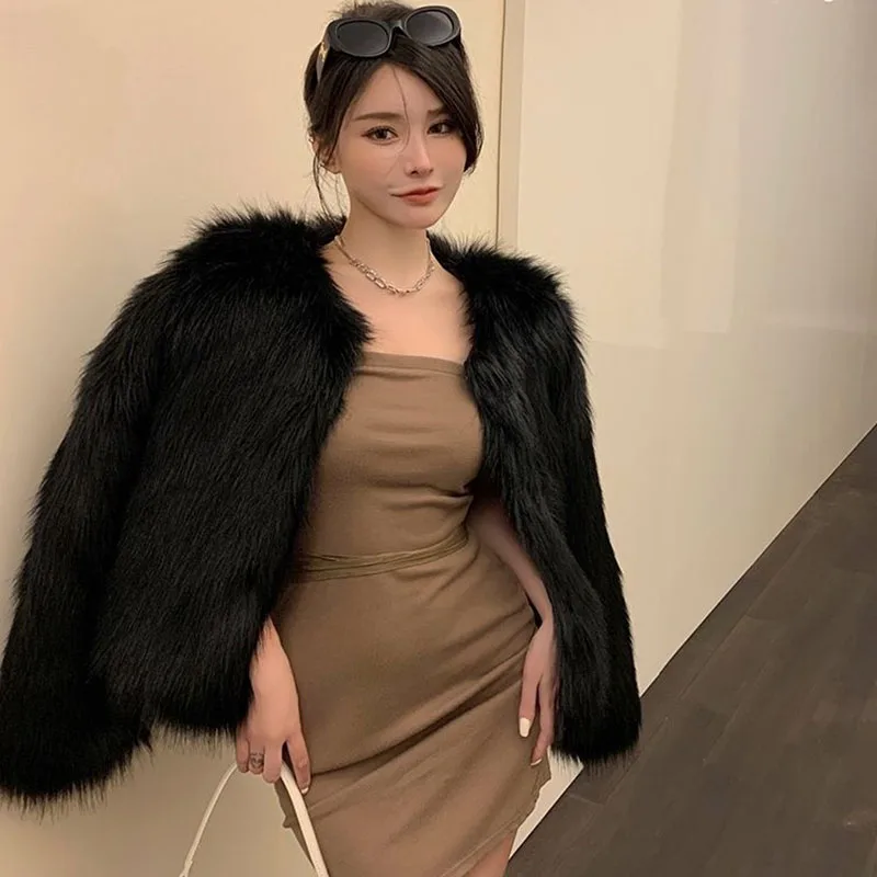 Lucyever Korean Fashion Faux Fox Fur Coat Ladies Luxury Short Imitation Fur Jackets Women High Quality Cardigan Plush Outerweart