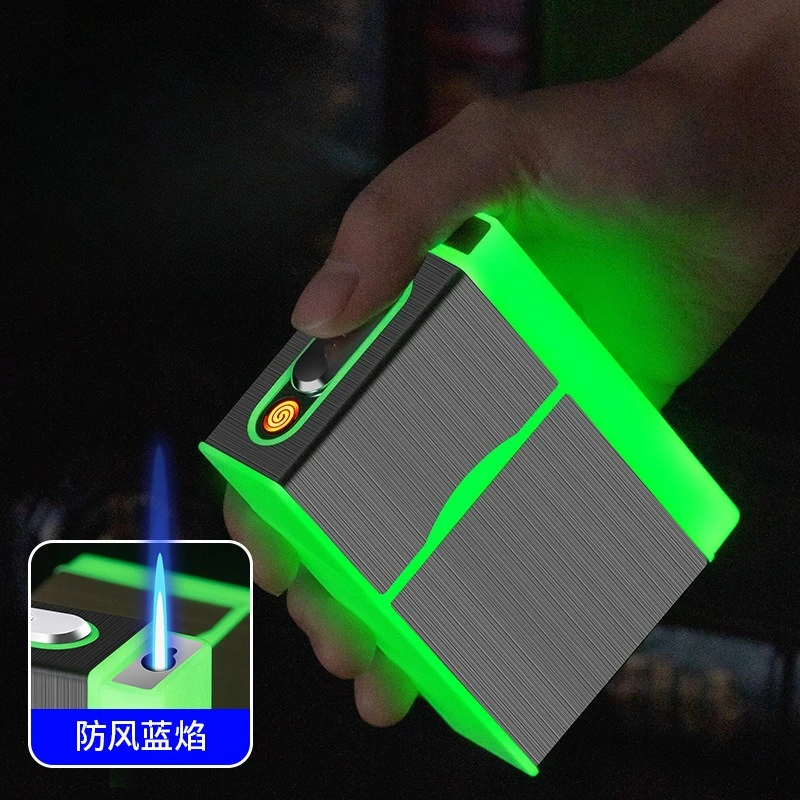 Creative Gas and Electric Dual-purpose Lighter Cigarette Box, 20 Whole Package Cigarette Box, Luminescent Cigarette Storage Box
