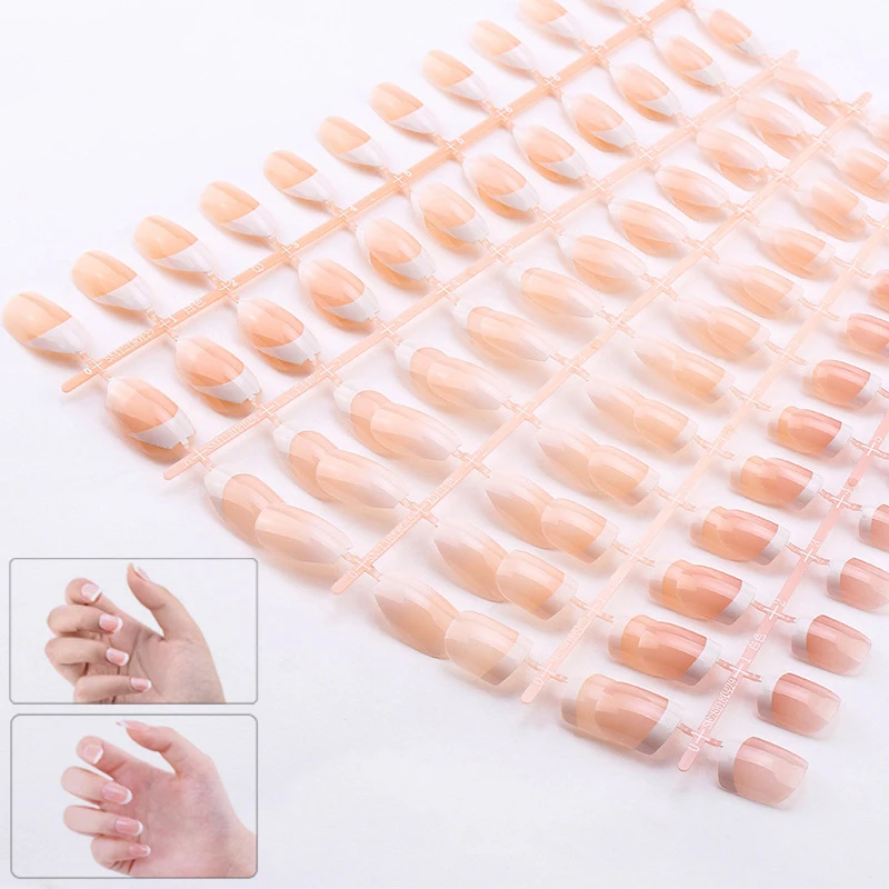 

24Pcs/Strips Short Round French Press On Ballet Fake Nails Full Cover Artificial Nail Art Supplies Wearing Reusable False