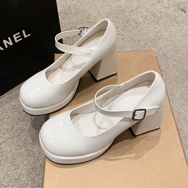 

Женские модные туфли Мэри Джейн на массивном каблуке, новые весенние туфли с круглой головкой и неглубоким носком, нескользящая износостойкая обувь