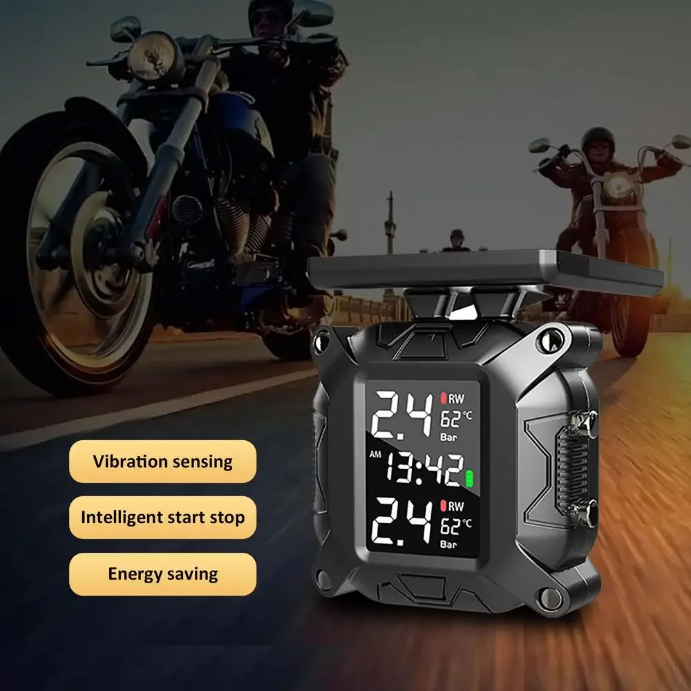 TPMS Per Moto Con 2 Sensori – Monitoraggio Pressione E Temperatura Pneumatici, Display LCD, Ricarica USB, IP67 Impermeabile, Allarme Rosso