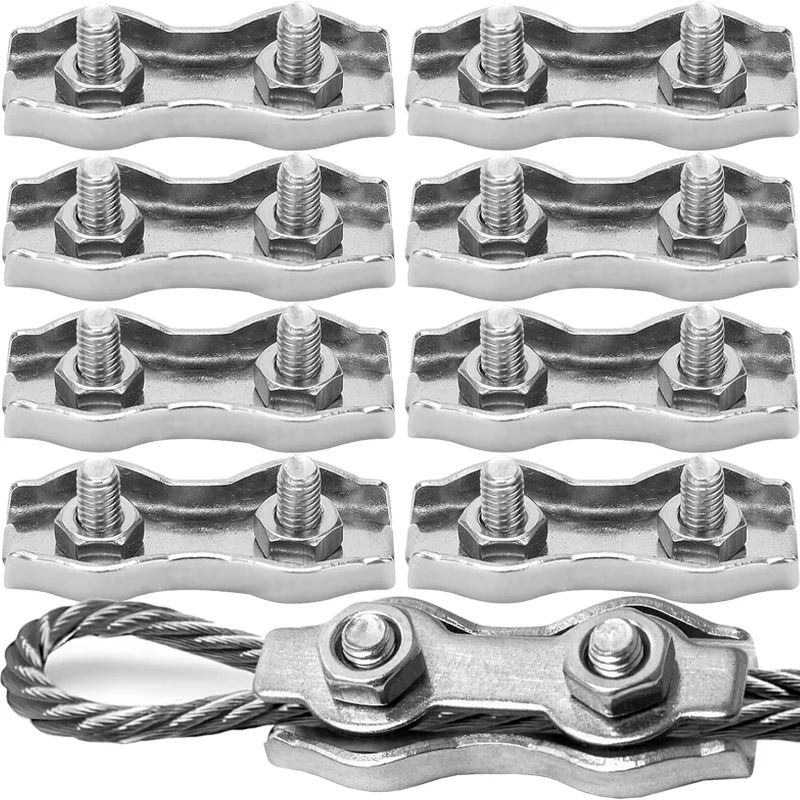 1/10 pçs braçadeira de corda de fio duplex clipes de cabo de parafuso de aço inoxidável anti-deslizamento ferramentas de fixação de corda fixadores para pendurar luz de corda