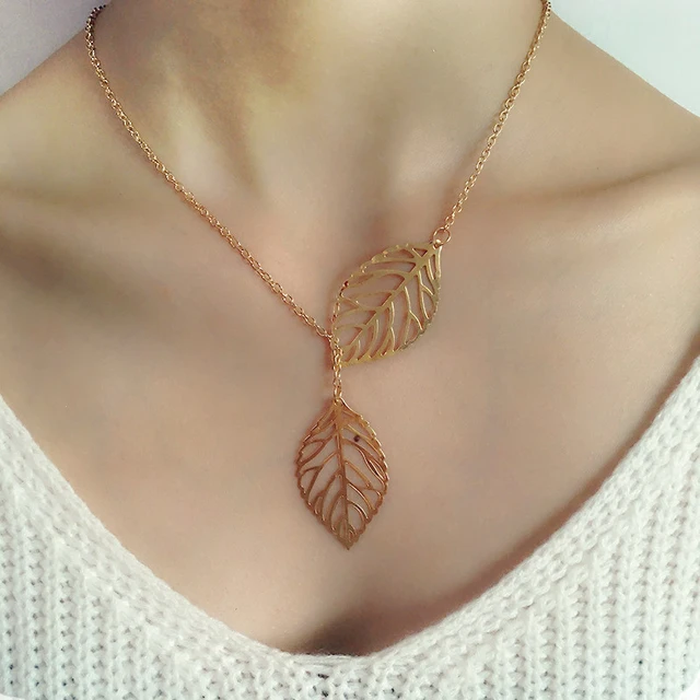 Minimalism Double Hollow Leaves Pendant Necklaces Temperament Punk Clavicle Chain Necklace Women Jewelry Gift