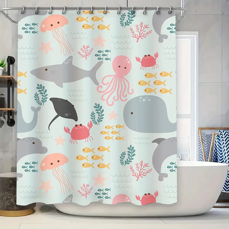 

Приключение к океанской жизни: красочная занавеска для душа с рисунком морских существ для развлечения и яркого декора ванной комнаты