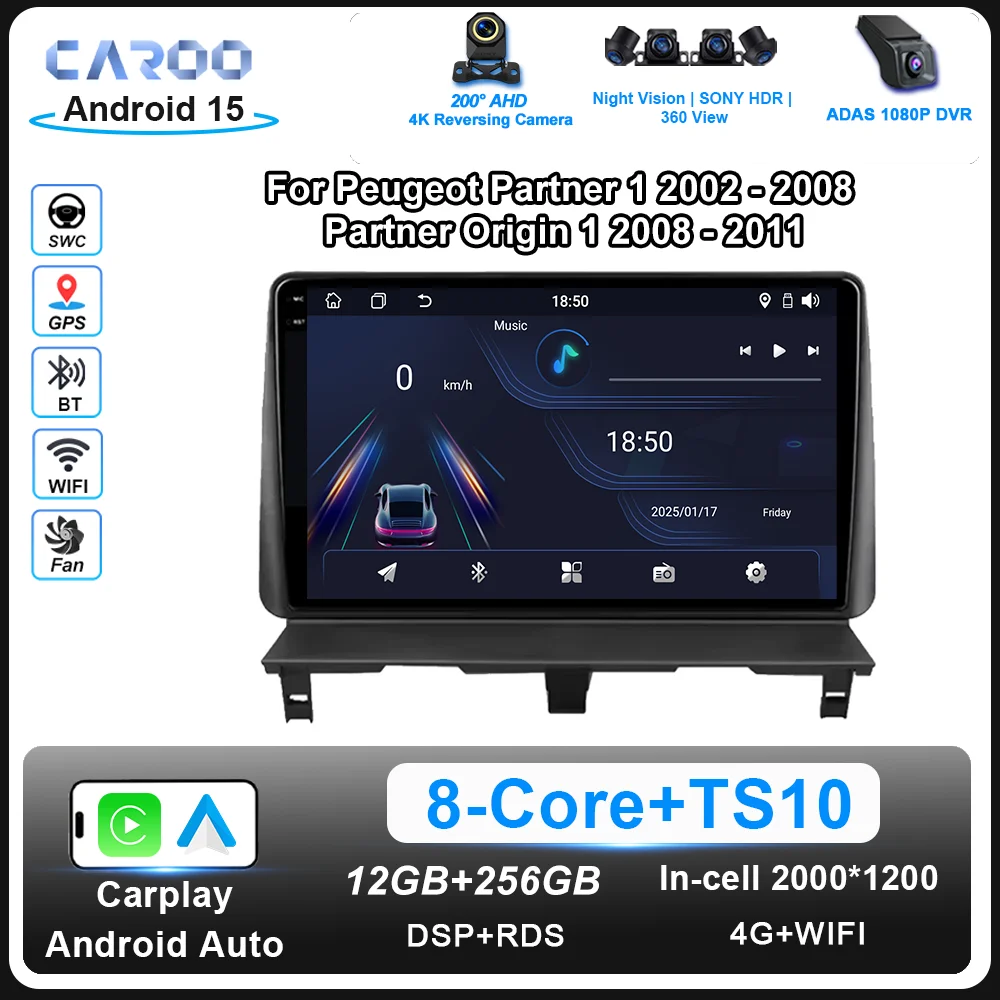 

Android 15 For Peugeot Partner 1 2002 - 2008 Partner Origin 1 2008 - 2011 Car Radio Multimidia Player GPS Navigation 4G Carplay