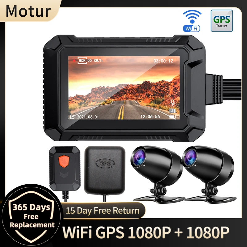 

Motorcycle Dash Cam HD 1080P WiFi GPS Motorcycle DVR Front & Rear Camera Dual Channel Motorbike Driving Video Recorder Black Box