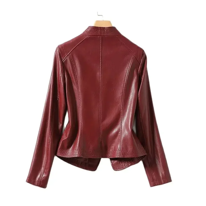2025 automne hiver veste en peau de mouton femmes manteau court mince fermeture éclair inclinée décontracté hauts dame petits vêtements d'extérieur en cuir Blazer manteaux