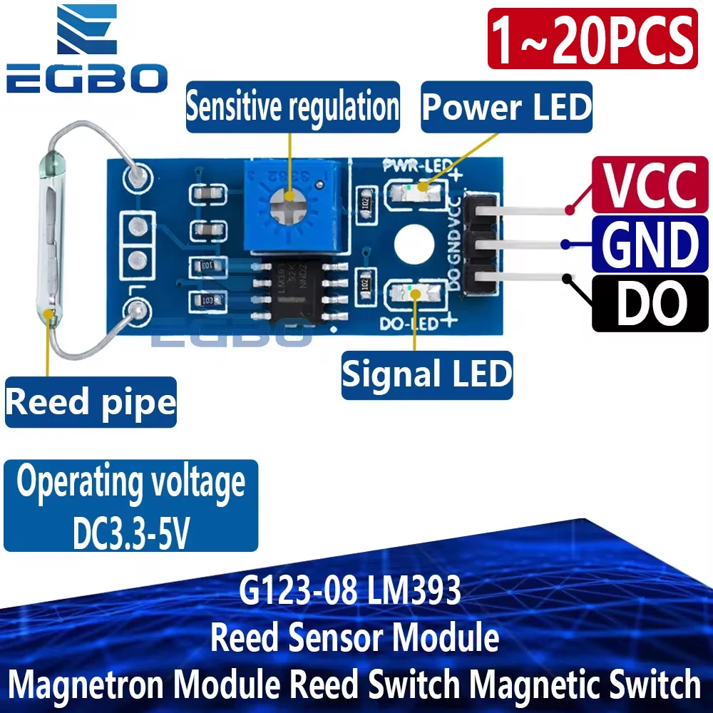 1PCS~20PCS G123-08 LM393 Reed Sensor Module Magnetron Module Reed Switch Magnetic Switch for arduino Diy Kit
